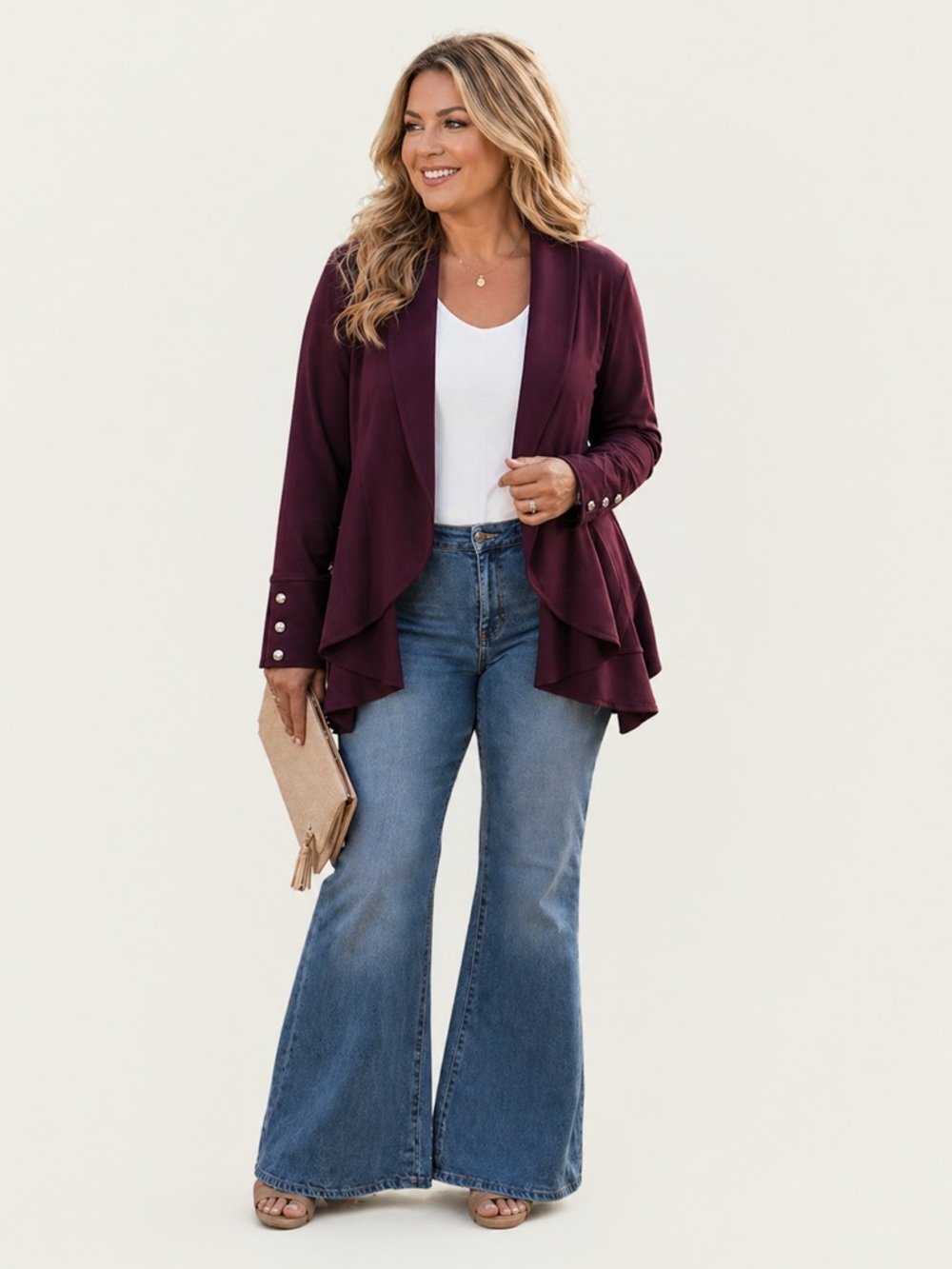 J. Jill NWT Rum Raisin Knit Swing Blazer/ Open Front Stretch Jacket Boho /Luxe S